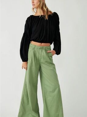Free People Light As Spring Trouser Wide Leg Green Verde Women’s Sz 4 Boho
